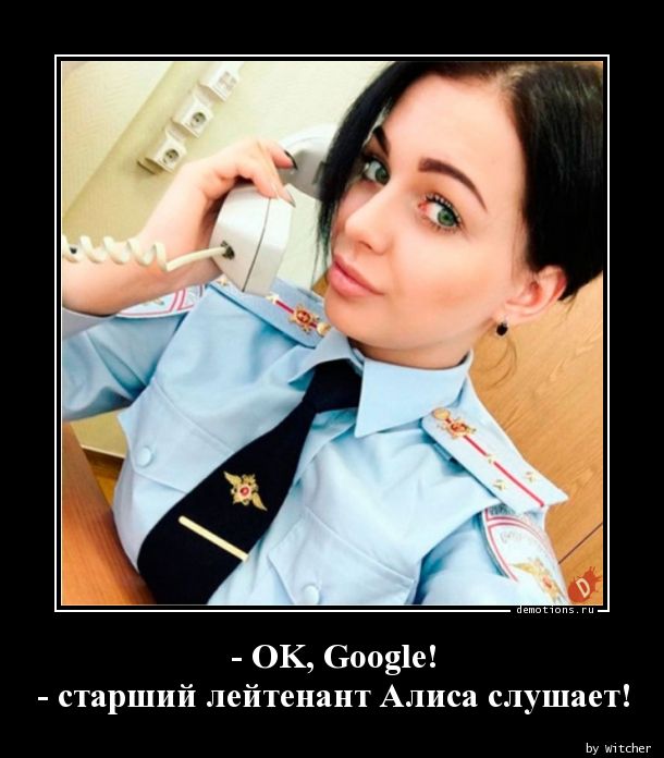 - OK, Google!
- старший лейтенант Алиса слушает!