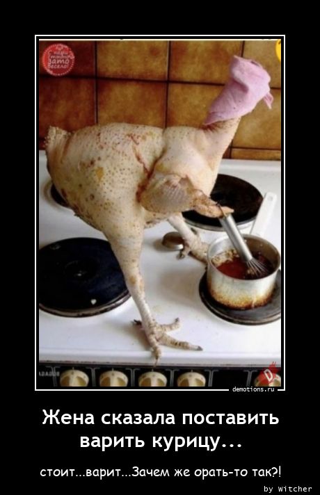 Жена сказала поставить
варить курицу...
