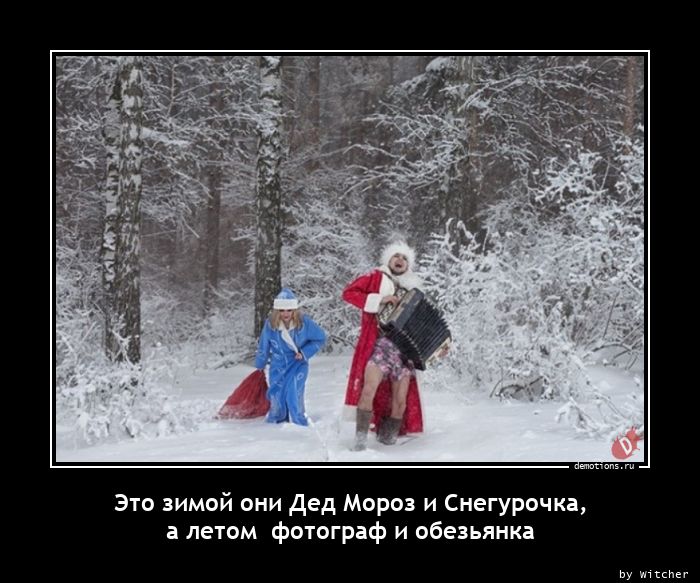 Это зимой они Дед Мороз и Снегурочка,
а летом  фотограф и обезьянка